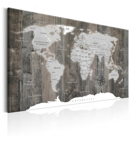 Schilderij - World Map: Wooden World