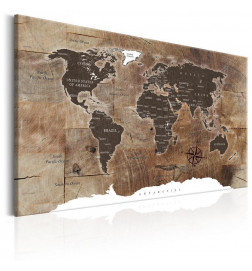 Schilderij - World Map: Wooden Mosaic