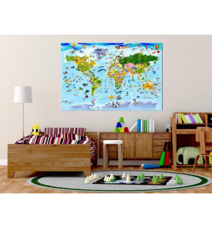 Schilderij - Childrens Map: Colourful Travels