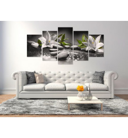70,90 € Canvas Print - Lilies and Stones (5 Parts) Wide Grey
