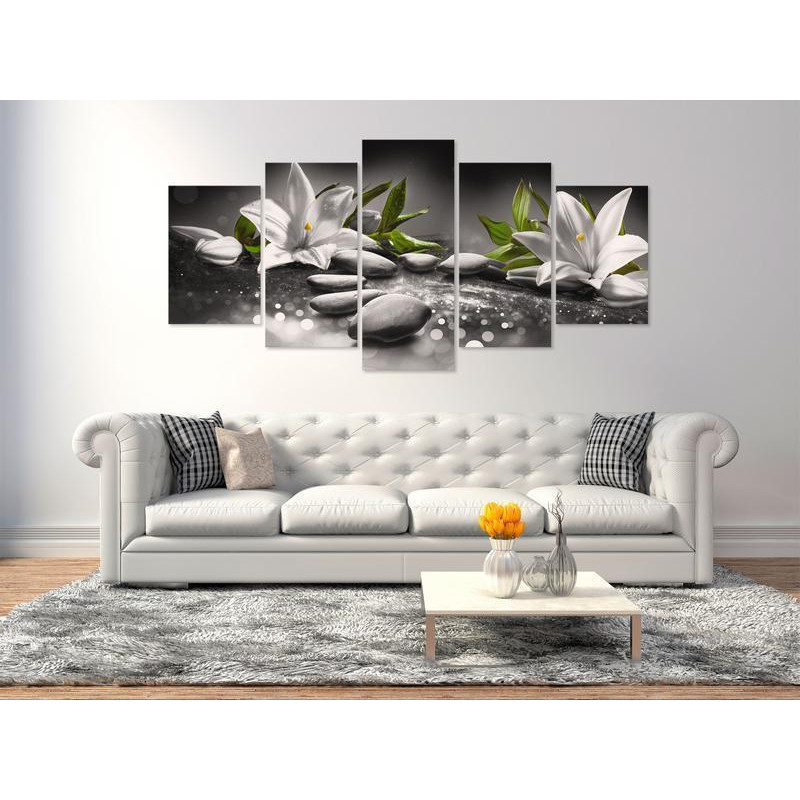 70,90 € Tablou - Lilies and Stones (5 Parts) Wide Grey