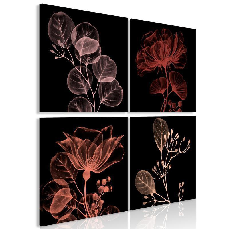 56,90 € Schilderij - Glowing Flowers (4 Parts)