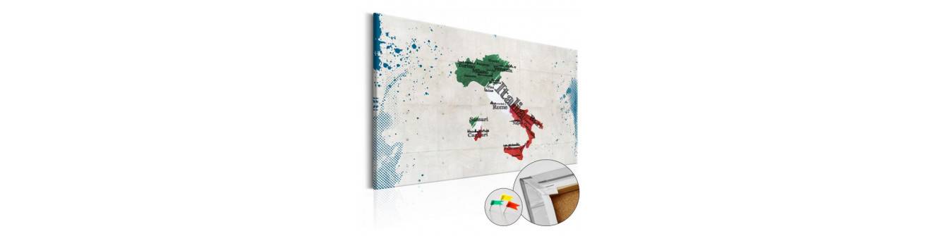 cork paintings with the map of Italy. Beautiful and colorful