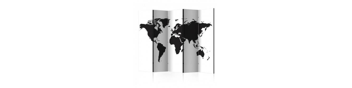 with world map in black and white