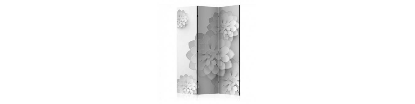 flores em preto e branco 3 painéis