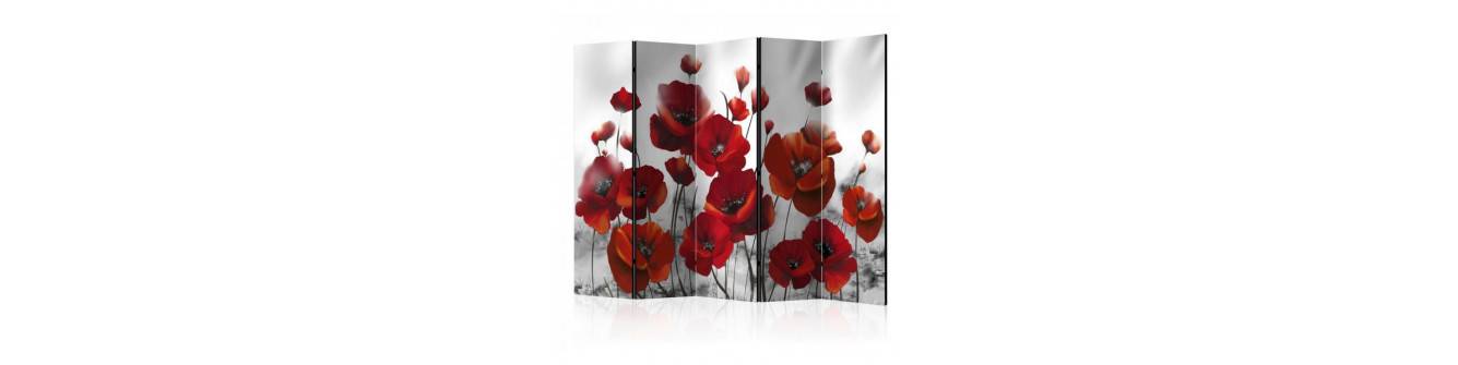 red and orange flowers 5 panels