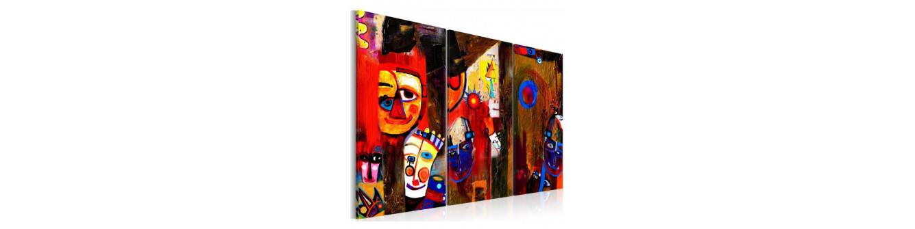 abstracte, kleurrijke schilderijen. Met een naïeve en extravagante stijl