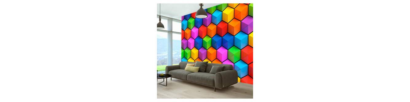 Fotomurales adhesivos con cubos y cuadrados. De todos los colores y tipos.