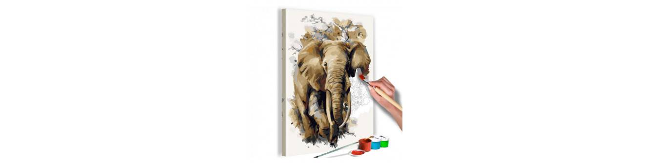 dIY-schilderijen met olifanten. Liefhebbers. Kleurrijk. Leuk.