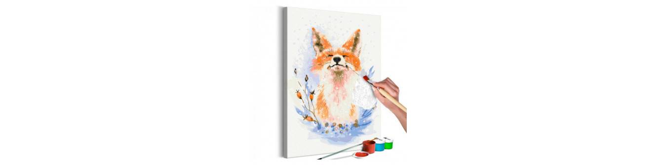 Pinturas DIY para crianças com raposas inteligentes e alegres.