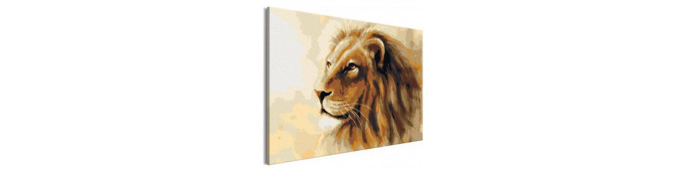 Peintures de bricolage. Avec les nombreux lions magnifiques et colorés.