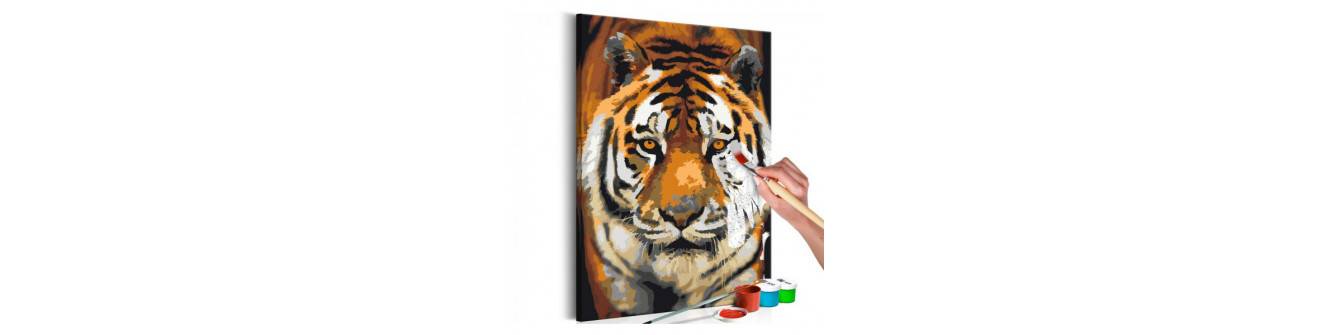 bunte DIY-Gemälde. Mit wilden Tigern und Tigerbabys