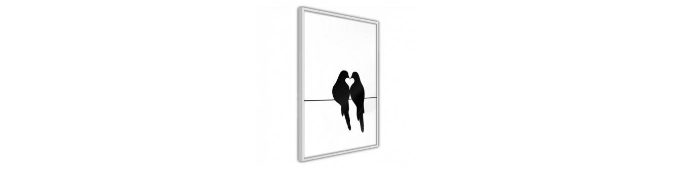 Plakat mit Vögeln und verliebten Vögeln