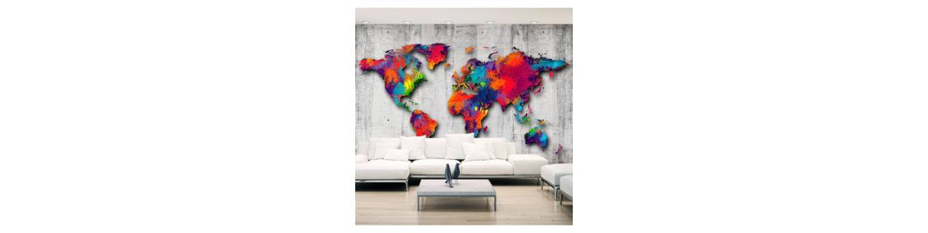 Fototapeten mit der farbigen Weltkarte