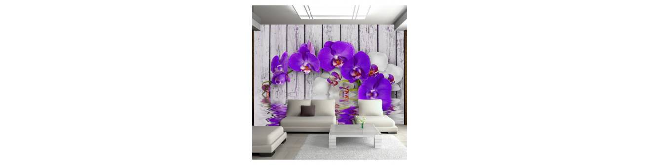 fotomurale cu orchidee pe lemn