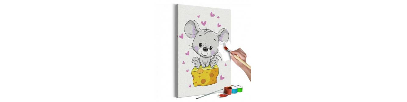 dIY-Gemälde mit der kleinen Maus und dem Käse und der kleinen Maus