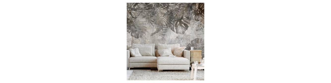 photo wall murals with gray leaves