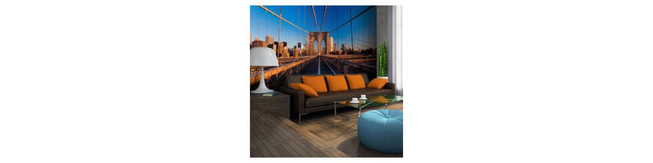 Panoramic wall murals with Brooklyn and the New York Bridge.