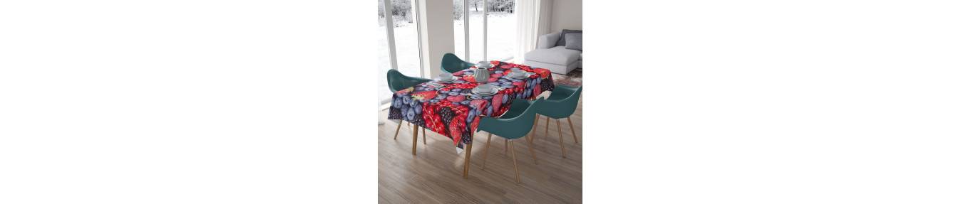 tablecloths with animals, fruit and leaves. Customizable