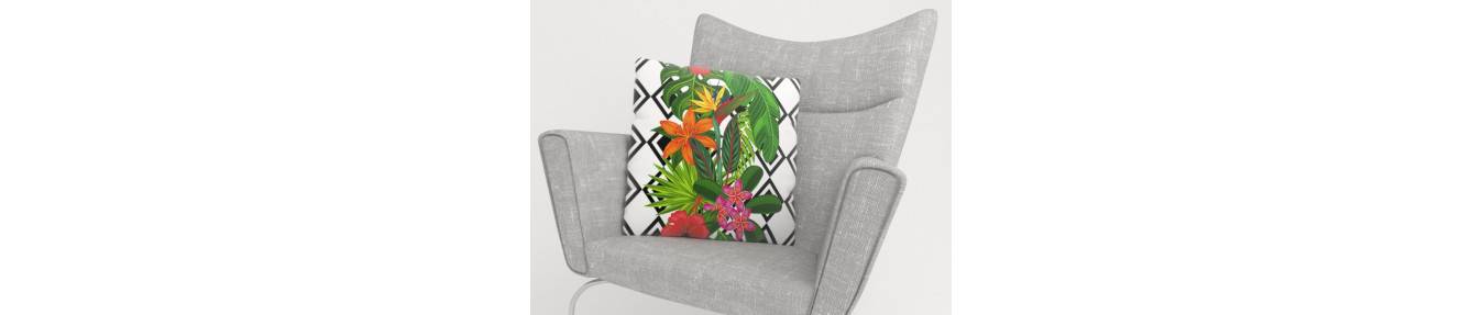 Cushion covers with leaves and flowers