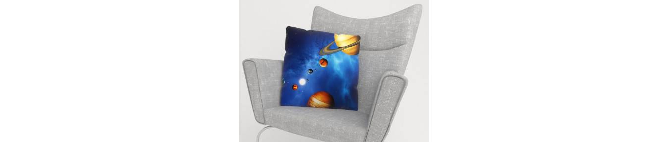 space pillow covers. Cushion covers with planets and stars.