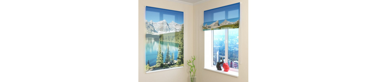 realistic roman blinds with rivers, lakes and mountains