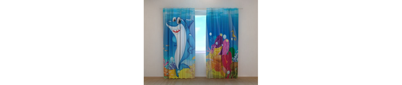Colorful curtains for children with many small fish