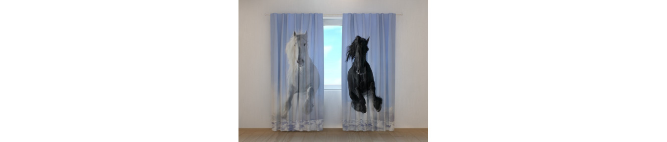 Curtains with horses. Three-dimensional and customizable curtains