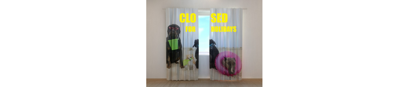 Three-dimensional curtains with cats. Customized tents with dogs