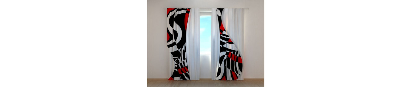 Abstract curtains. Colorful curtains. Black and white curtains.