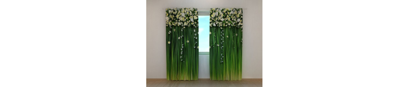 Spring and floral curtains. With lots of colorful flowers.
