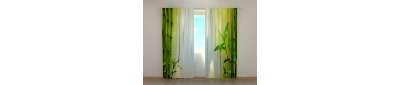 curtains with bamboo and cacti. Curtains with succulents.