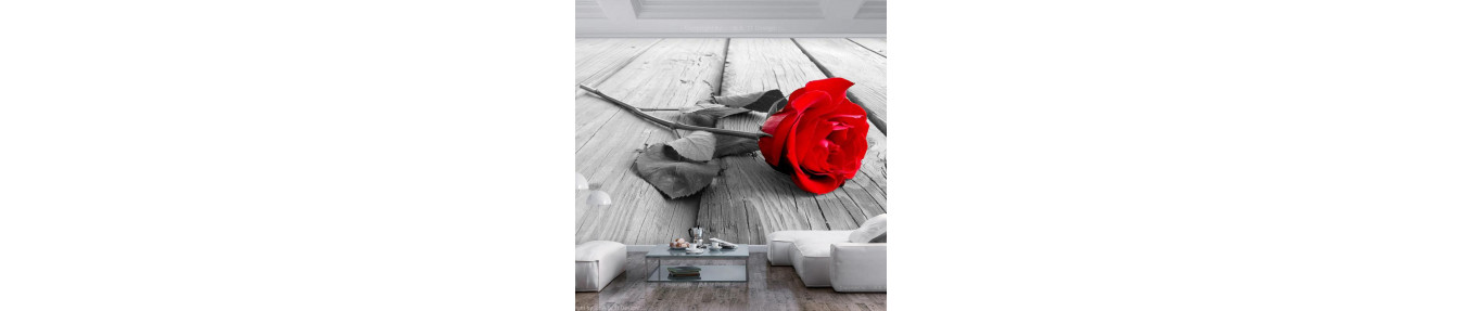 fotomurali con le rose sul legno