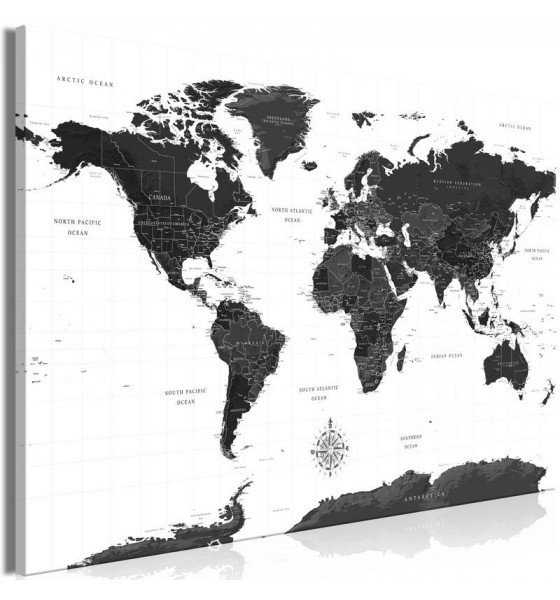carte du monde blanc, noir et gris