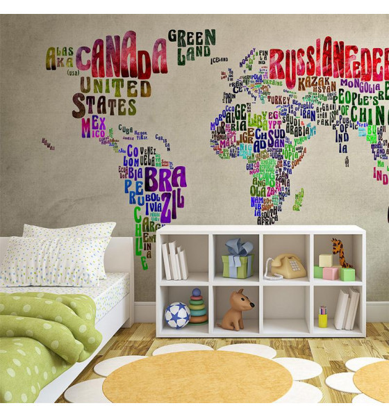 photomurals with the world map in English
