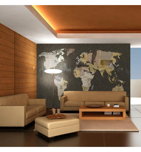 world map wall murals - newspapers and letters