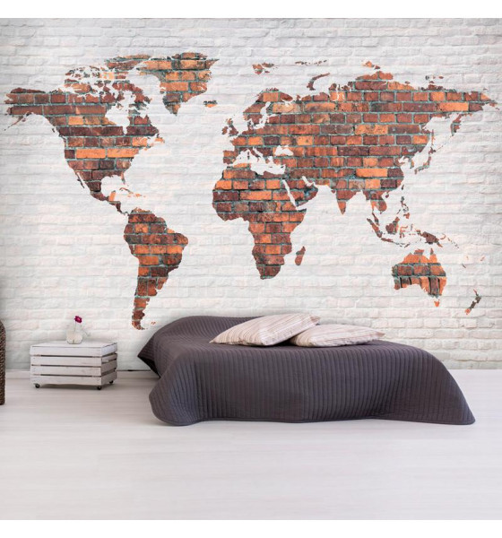 wall murals world map - bricks and stripes