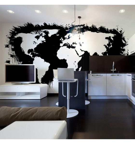 photomurals with the world map in black and white