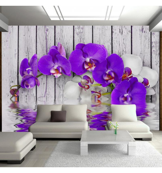 fotomurale cu orchidee pe lemn