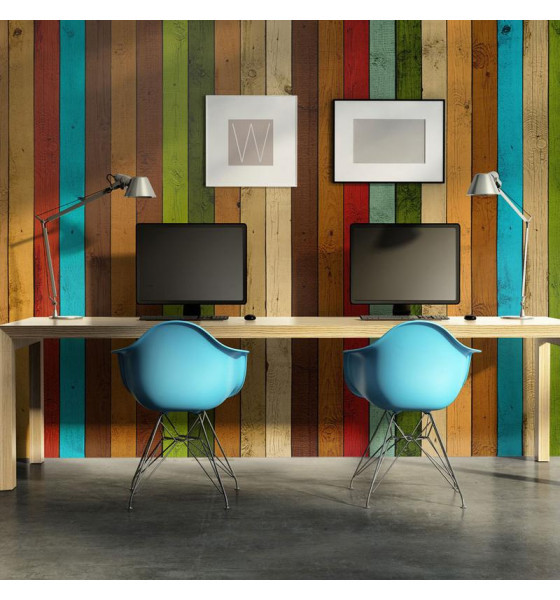 wall murals with vertical wooden strips