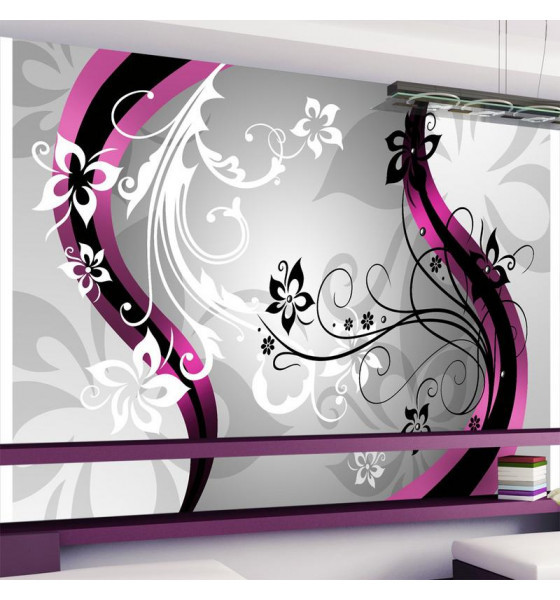 photo wall murals with zig zag flowers