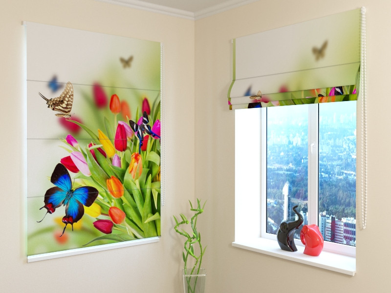 roman blinds - with butterflies and flowers