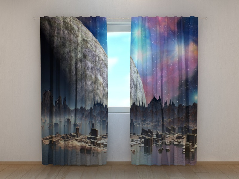 cortinas - céu - planetas - estrelas