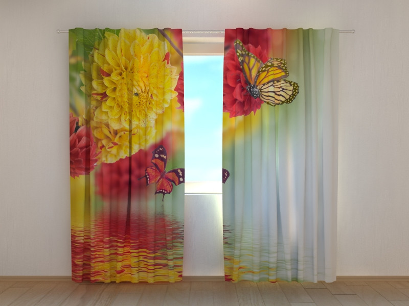 curtains - butterflies - water - flowers - branches