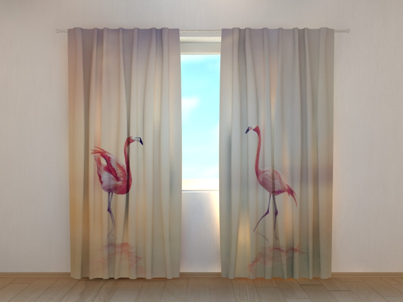 curtains - flamingos and seagulls