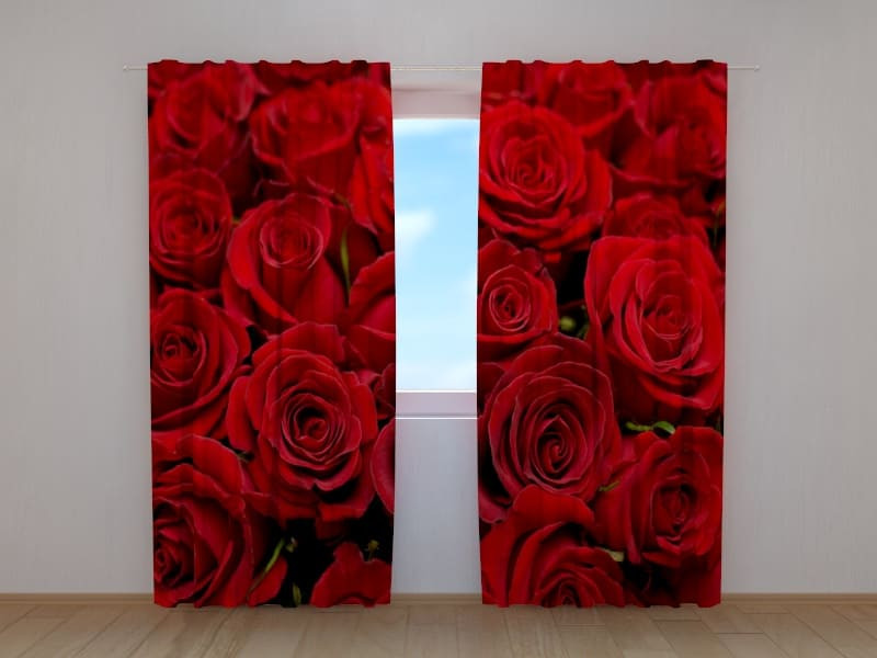 Curtains - Red Roses - Pink - Purple